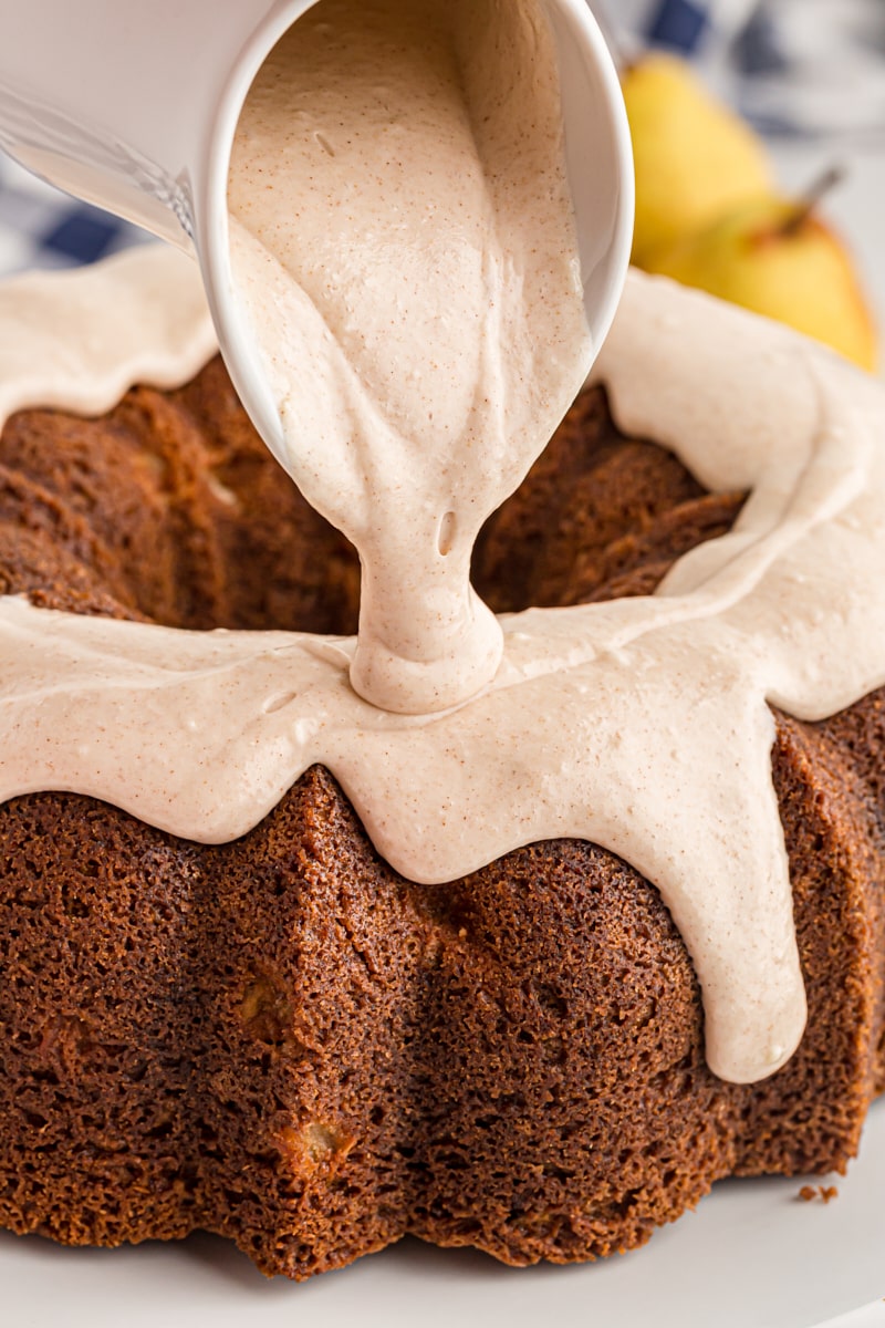 Glazing the pear cake