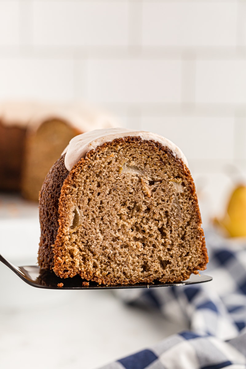 slice of Spiced Pear Cake on a cake server