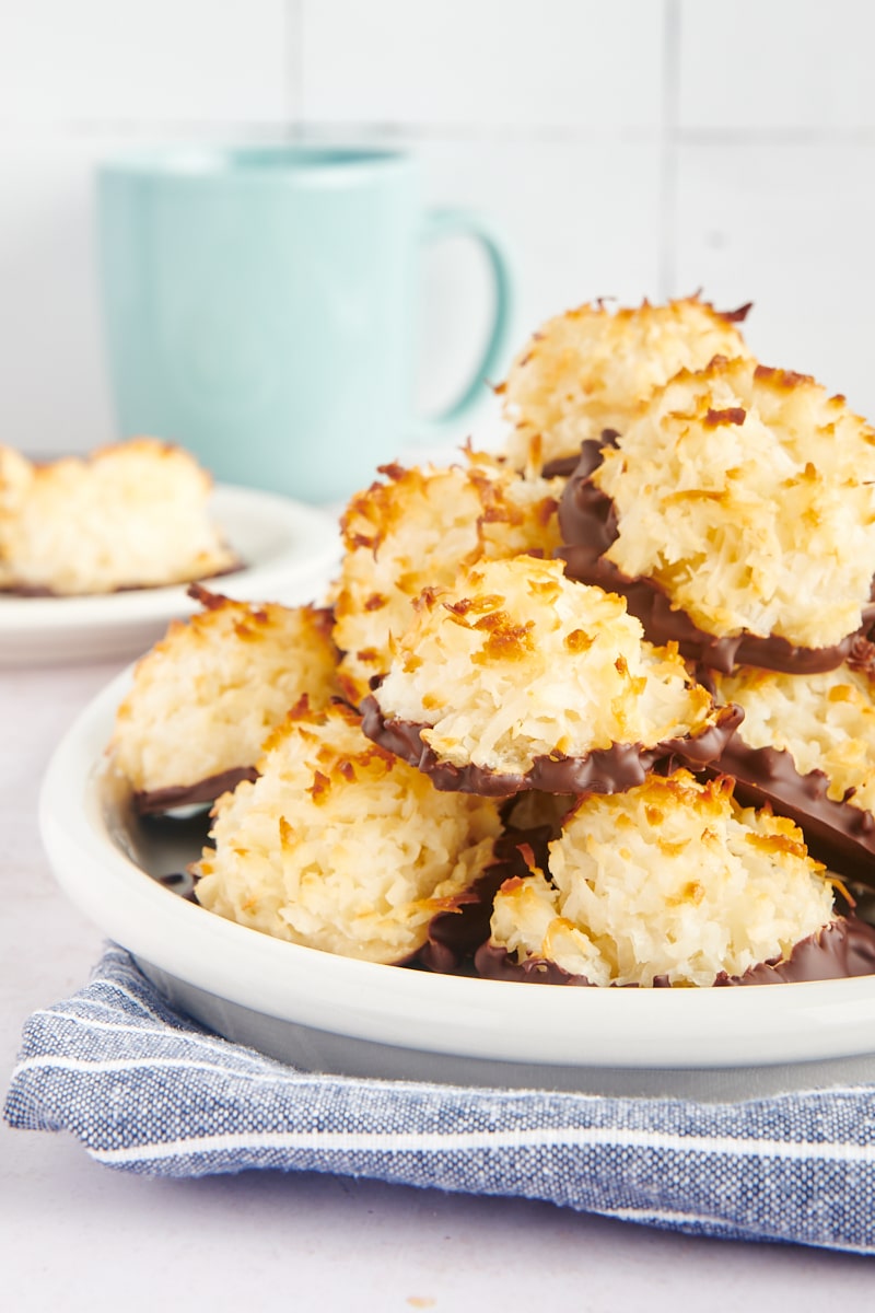 pile of Coconut Macaroons on a large white plate