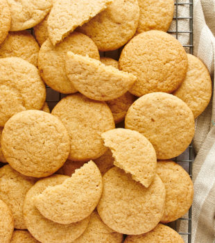 overhead view of Gingerdoodle Cookies piled on a wire cooling rack