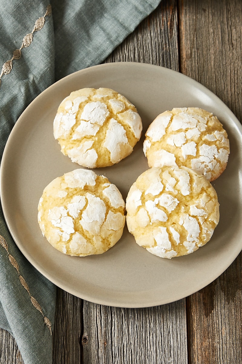 Overhead view of 4 Key lime cookies on plate