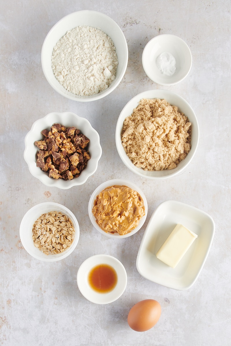 Overhead view of ingredients for Outrageous Peanut Butter Cookies