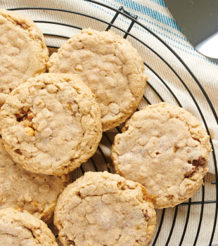 Overhead view of Outrageous Peanut Butter Cookies on cooling rack