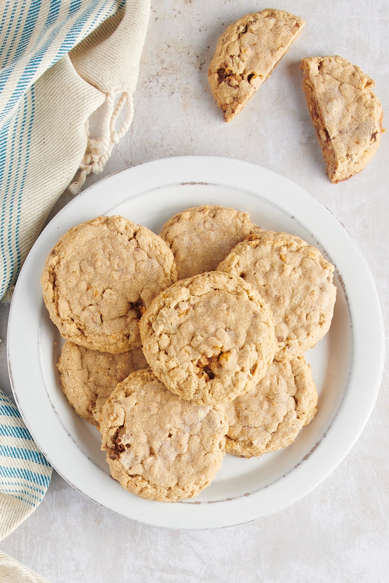 Overhead view of Outrageous Peanut Butter Cookies on plate