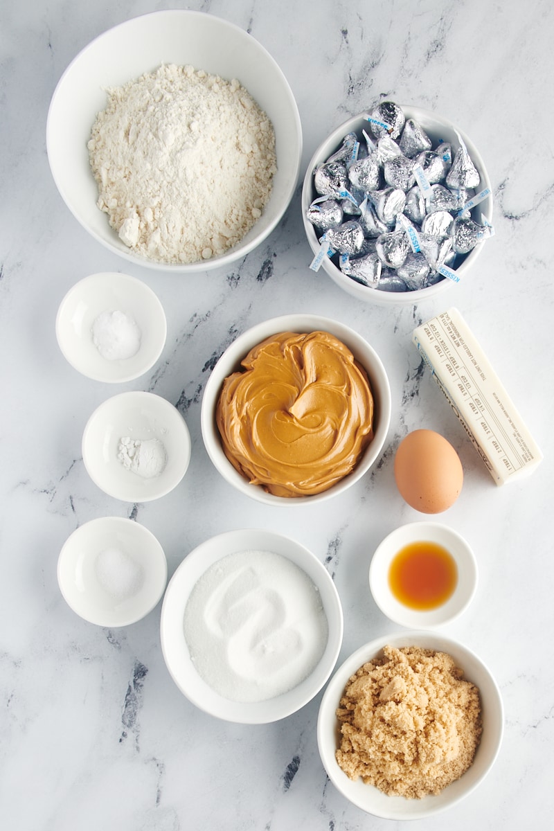 overhead view of ingredients for Peanut Butter Blossoms