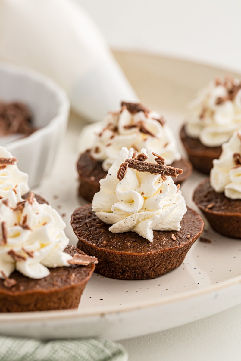 Chocolate mousse mini cupcakes on tray