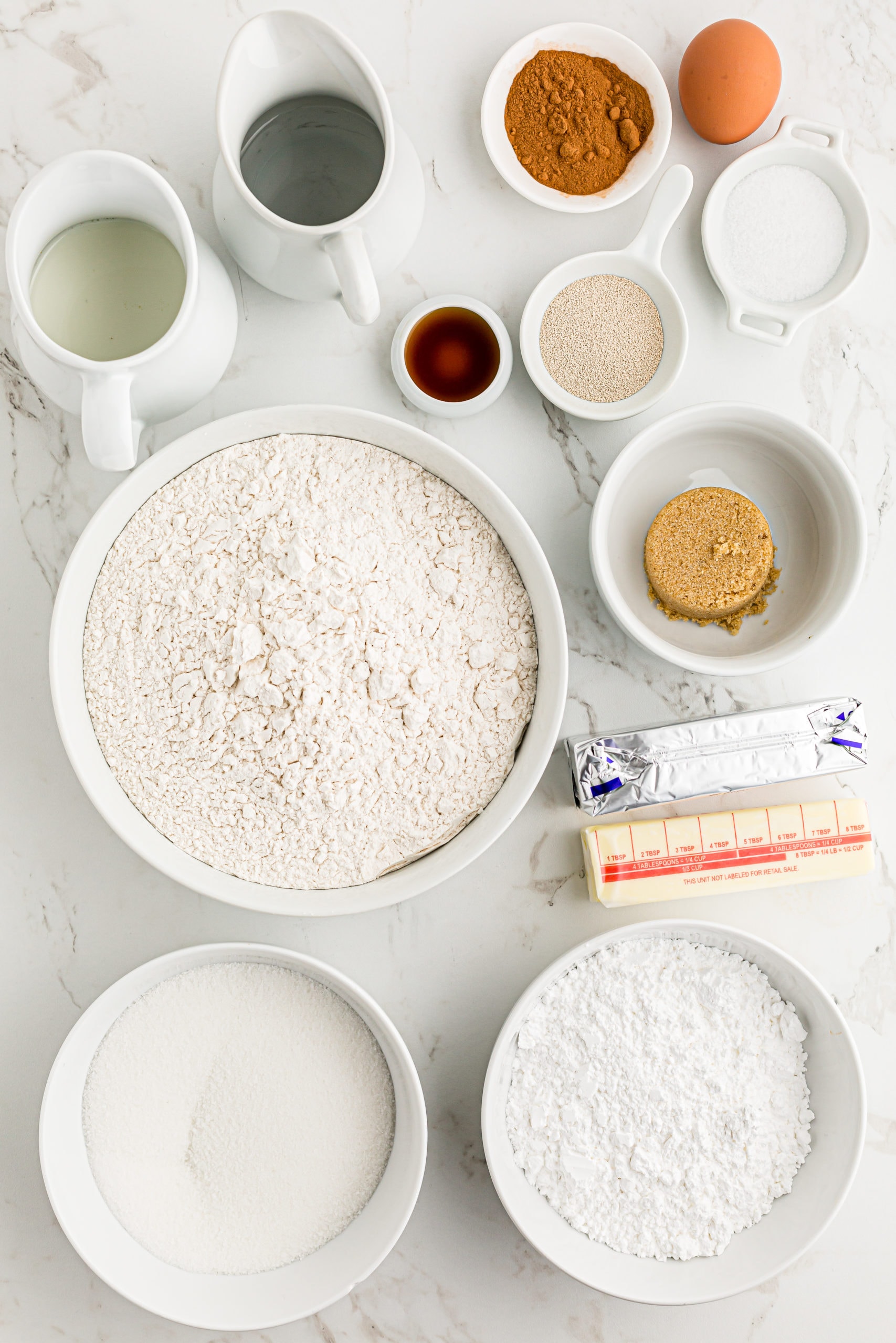 overhead view of ingredients for Monkey Bread