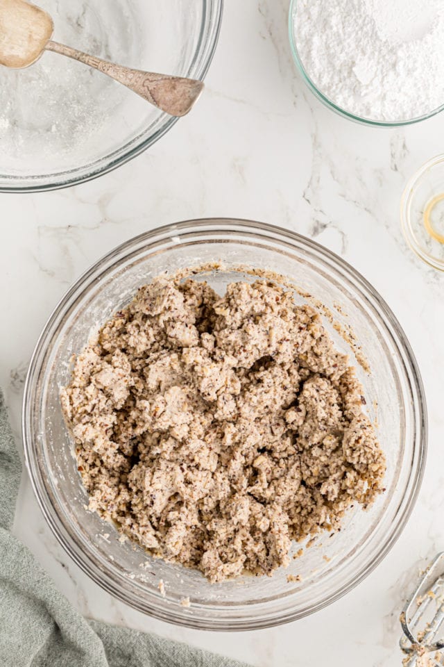 Overhead view of hazelnut crescent dough