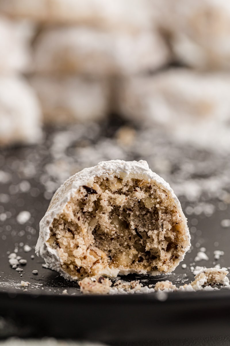 Hazelnut cookie with bite taken out to show inside