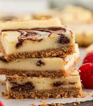 Stack of 3 Nutella swirl cheesecake bars
