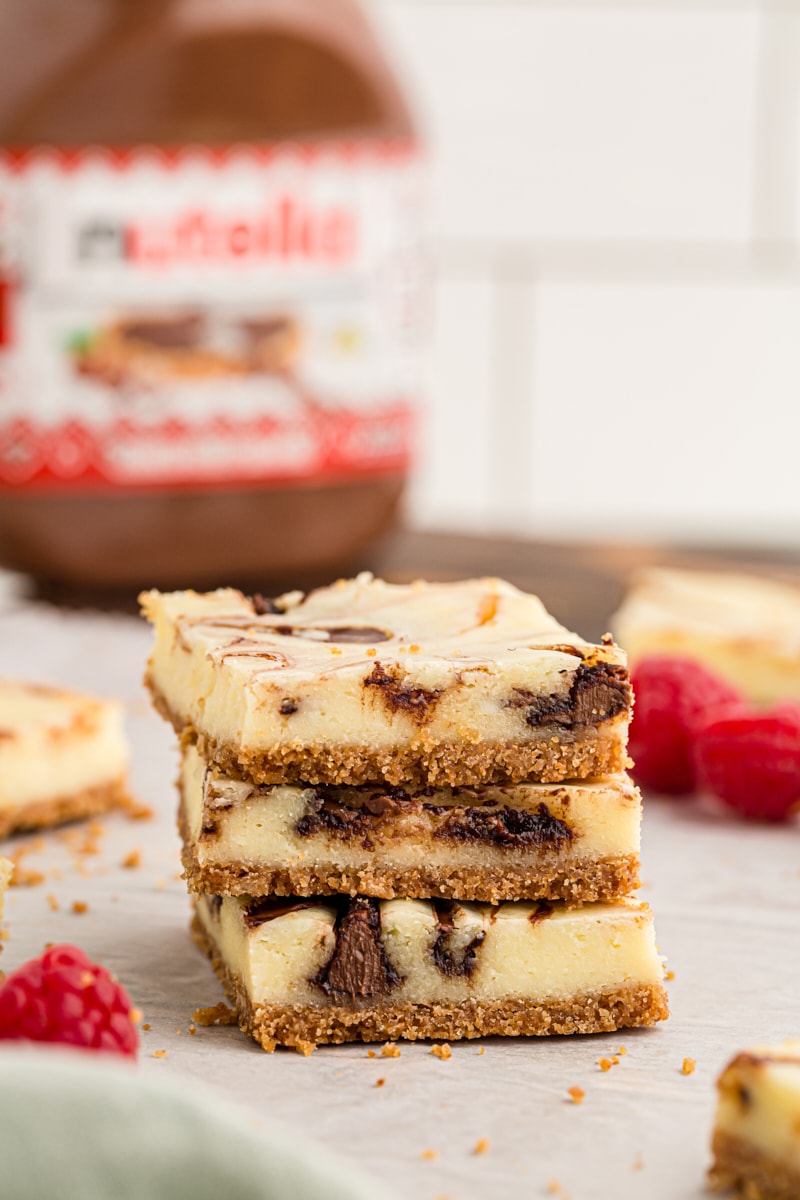 Stack of 3 Nutella swirl cheesecake bars