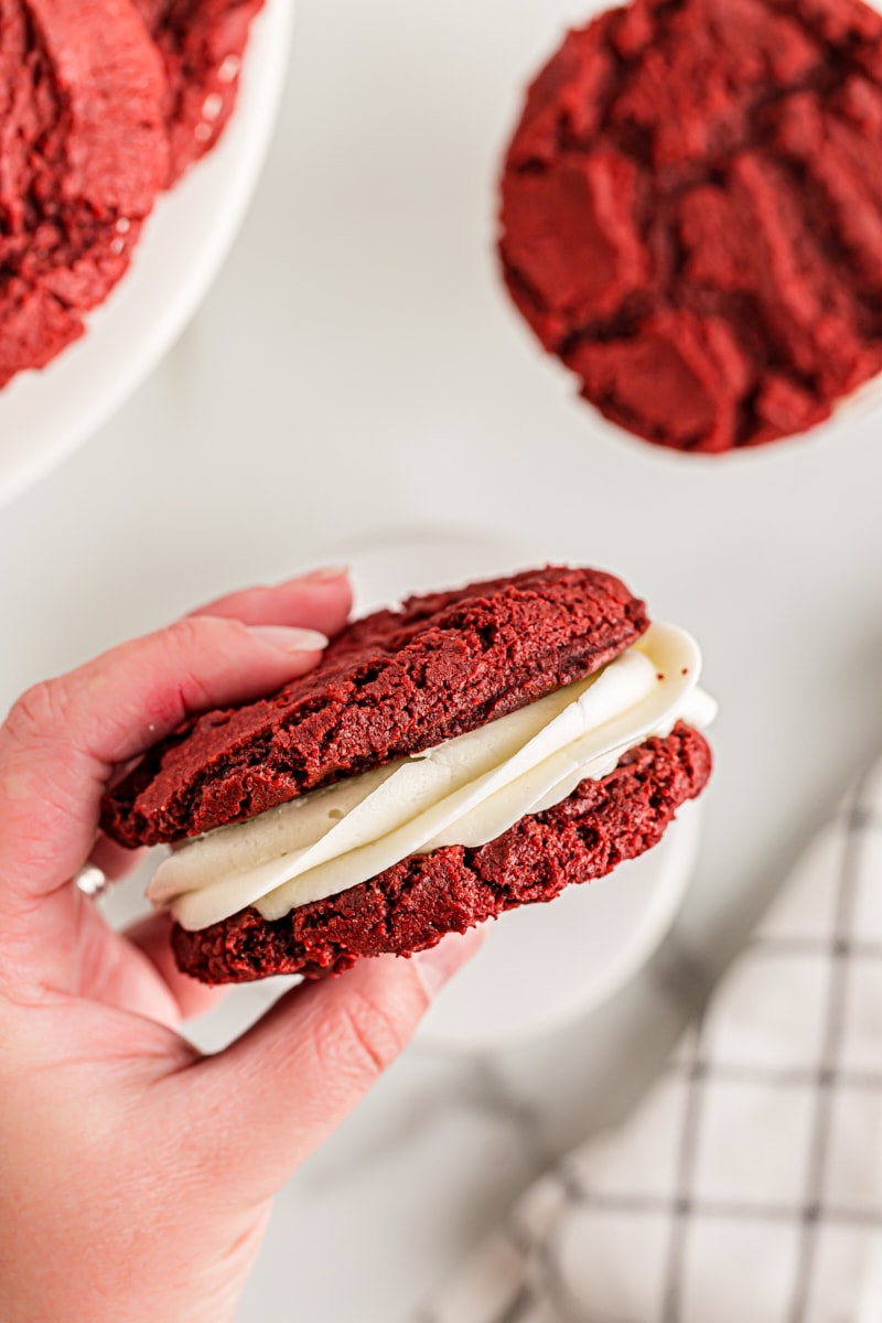 a hand holding a Red Velvet Cookie