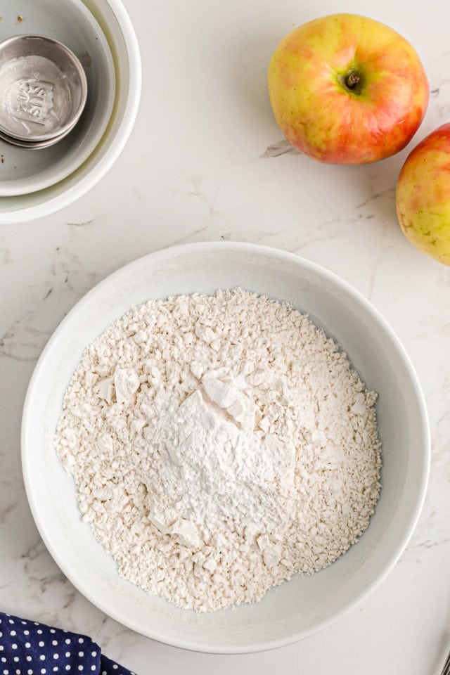 Overhead view of dry ingredients for coffee cake