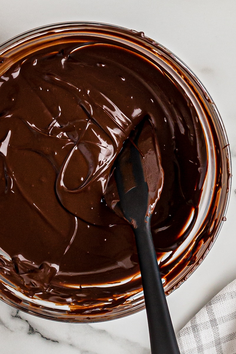 melted chocolate in a glass mixing bowl