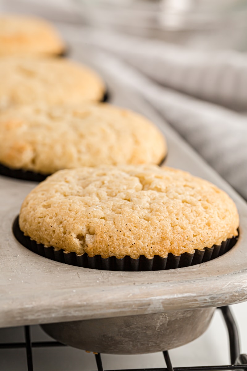 Chocolate-filled cupcakes cooling in pan