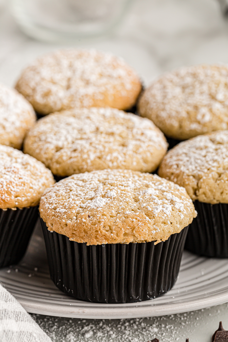 Plate of chocolate-filled cupcakes