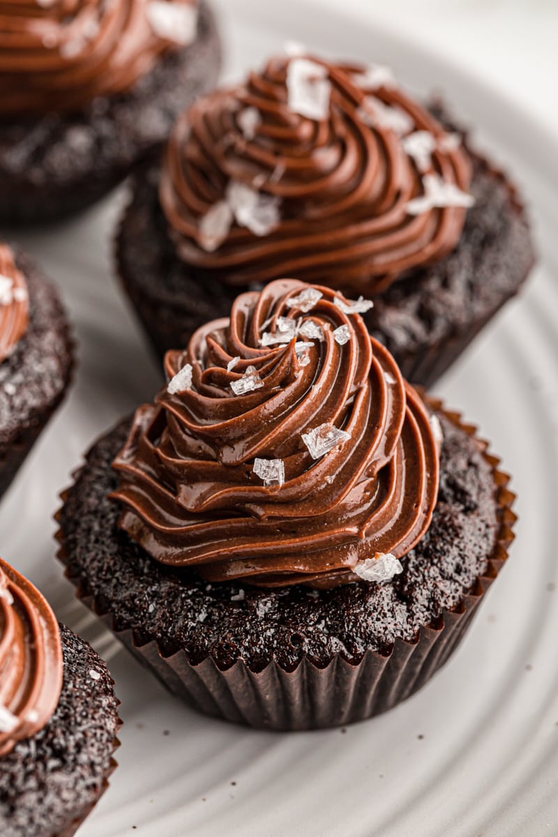 Chocolate salted caramel mini cupcakes on plate