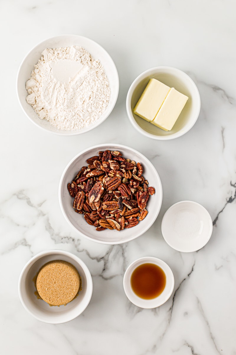 Overhead view of ingredients for pecan sandies.