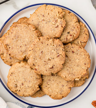 Overhead view of pecan sandies on a plate
