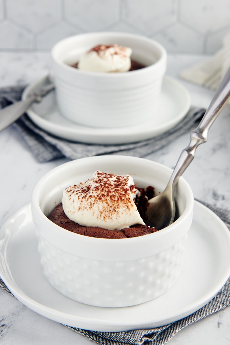 Flourless Chocolate Cakes for Two served on white plates