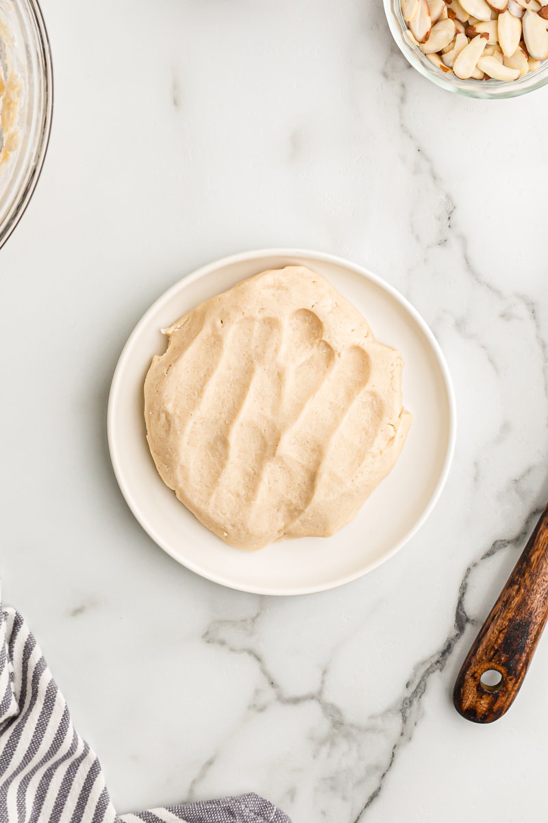 overhead view of reserved dough for topping jam crostata