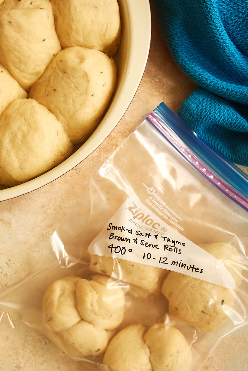 par baked brown and serve rolls in a freezer bag