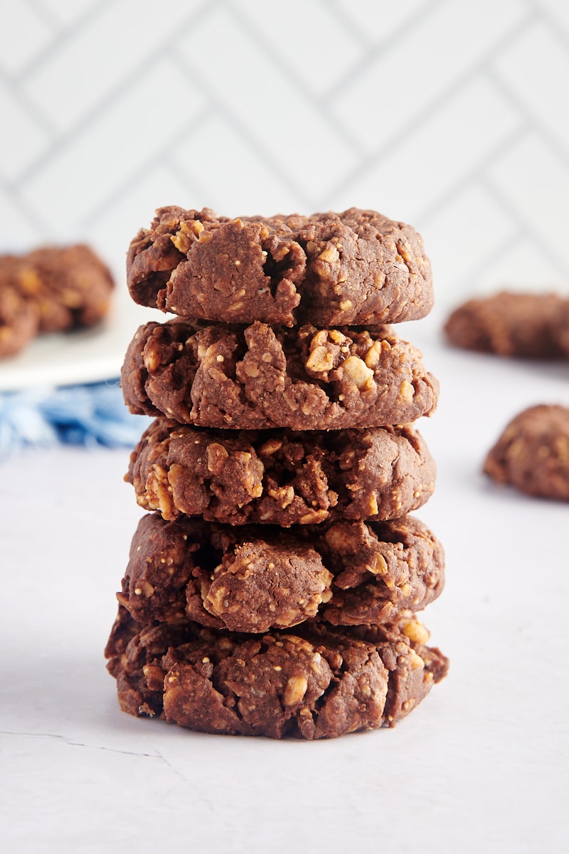 Stack of 5 chocolate peanut butter granola cookies