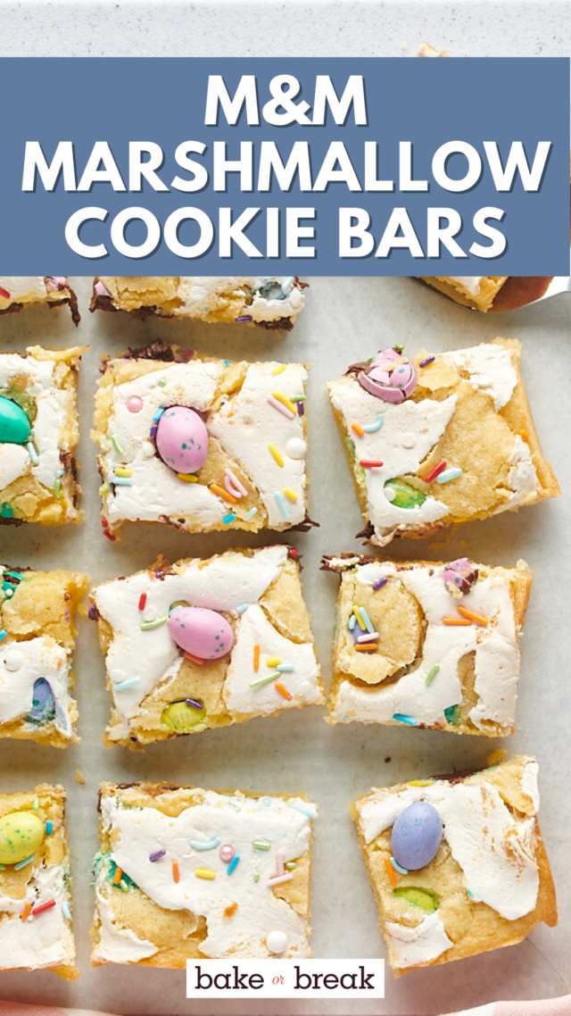 M&M Marshmallow Sugar Cookie Bars bake or break