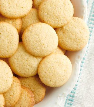 Overhead view of vanilla wafers on serving platter