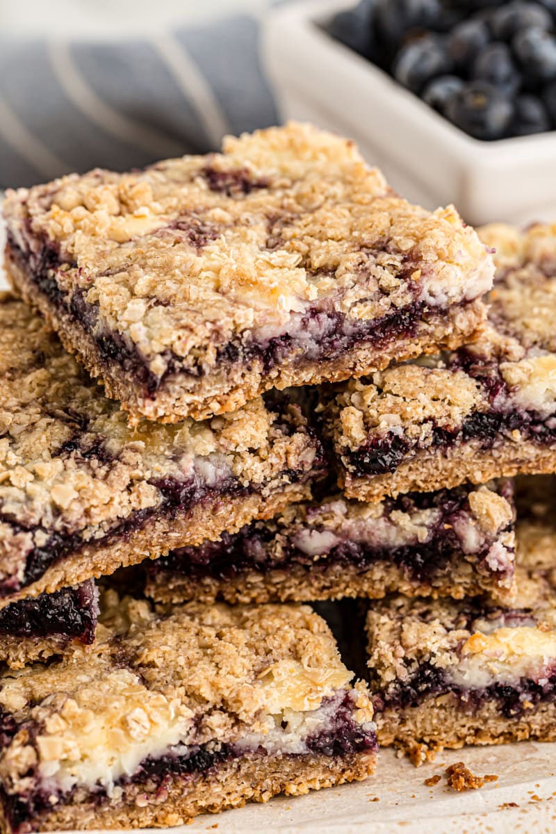 Stack of blueberry jam cream cheese bars