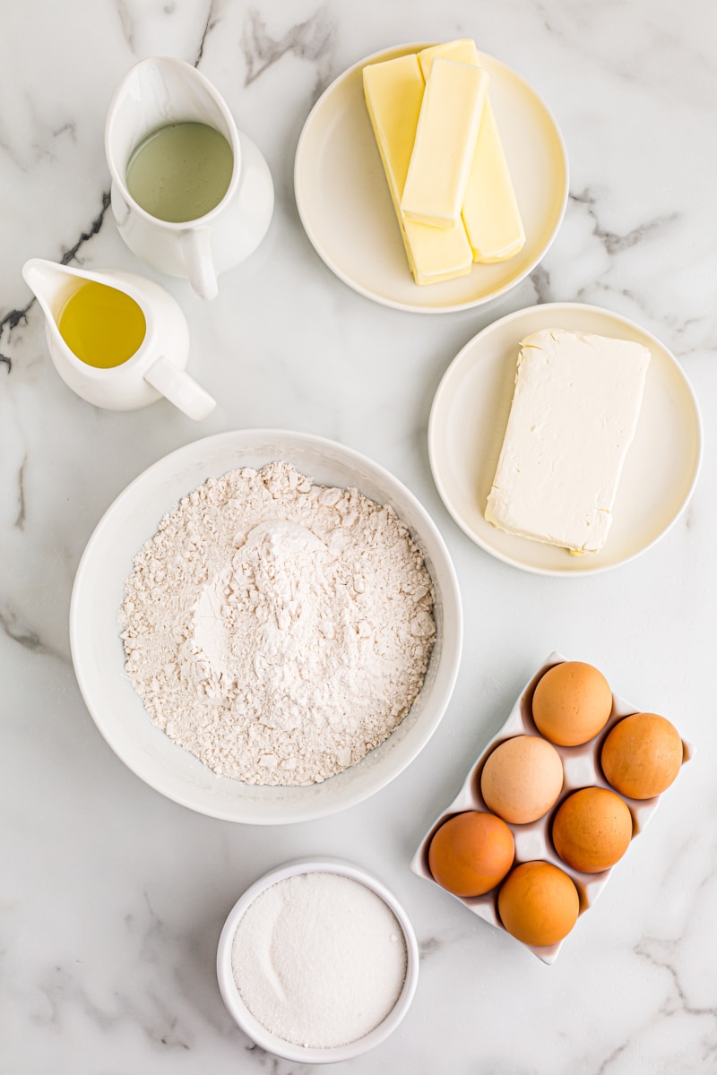 overhead view of ingredients for Lemon Chess Tartlets