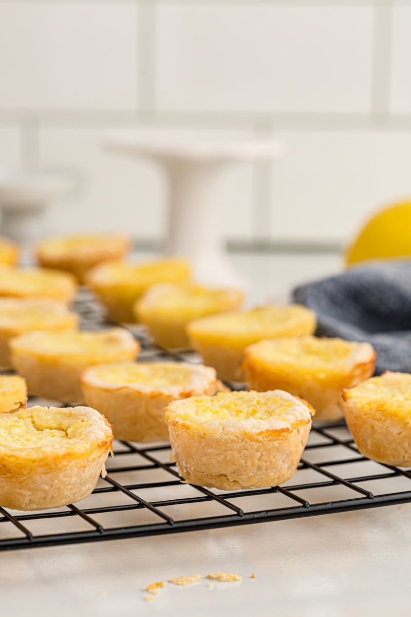 Lemon Chess Tartlets on a wire rack