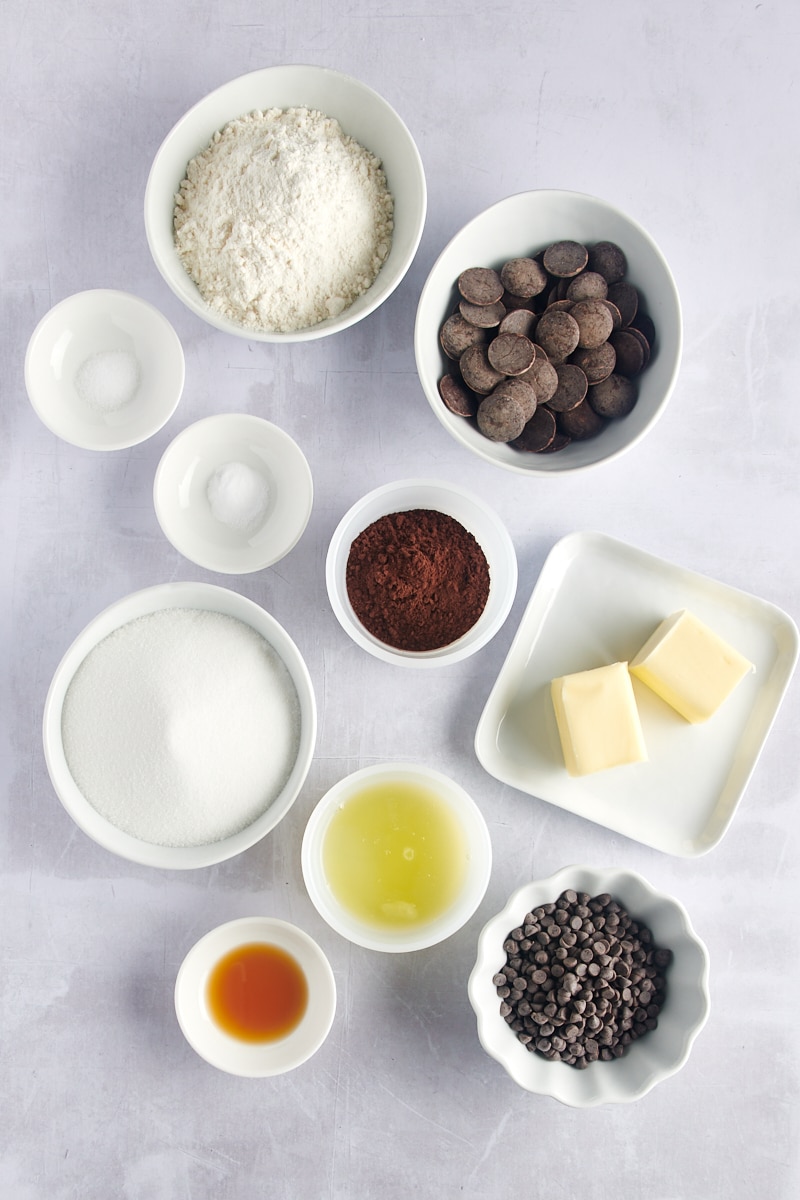 Overhead view of ingredients for brownie brittle