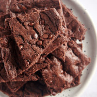Overhead view of brownie brittle piled onto plate