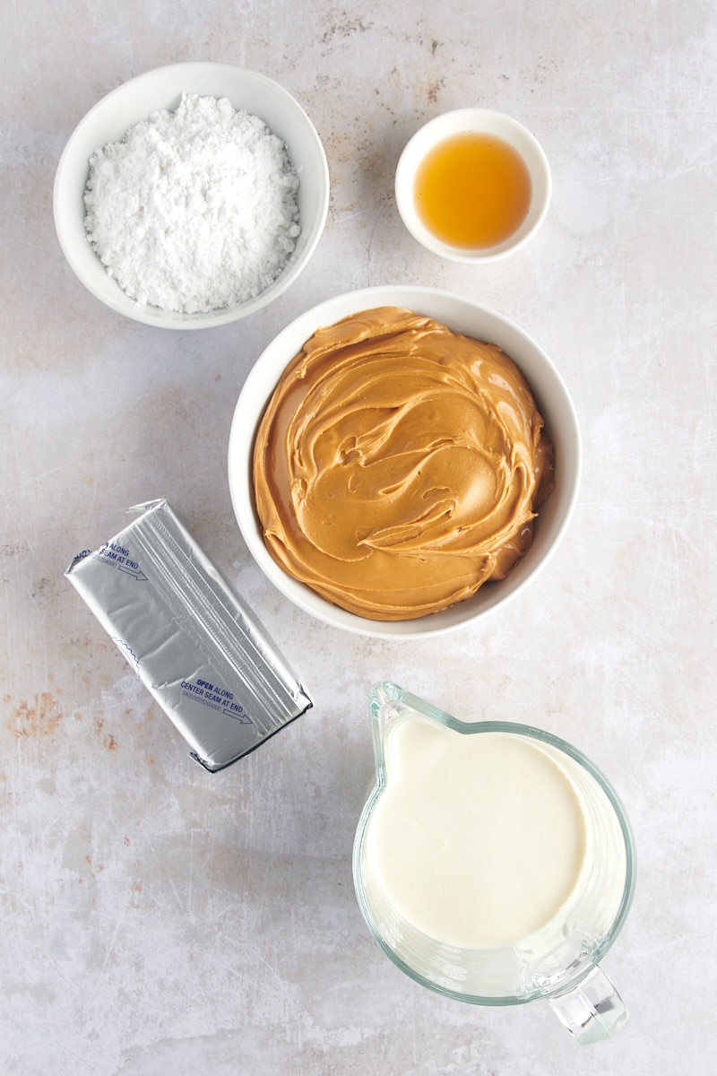 overhead view of ingredients for Peanut Butter Mousse