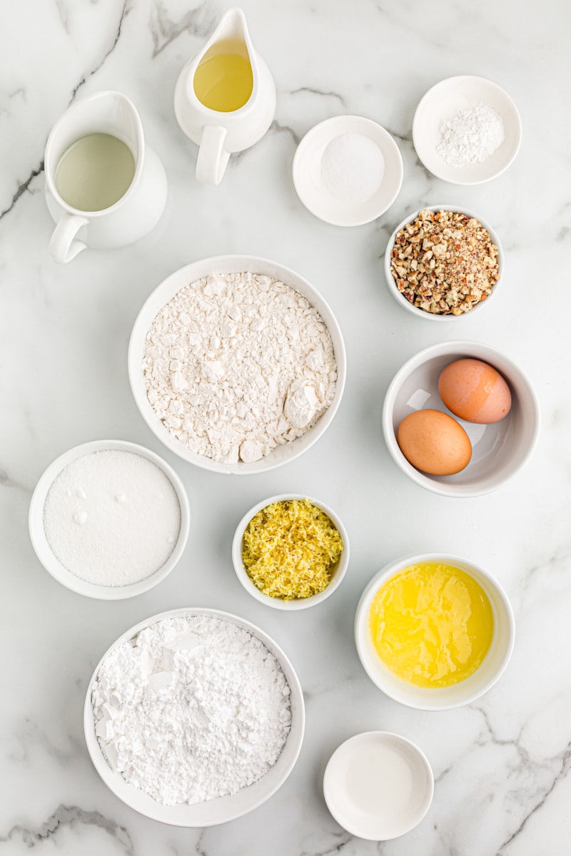 Overhead view of ingredients for lemon bread