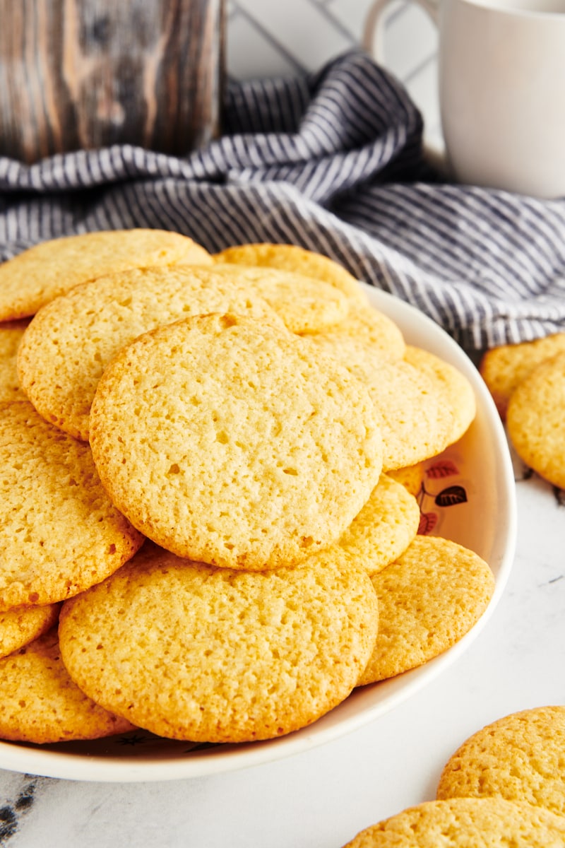 Tea cakes piled on an oval serving tray.