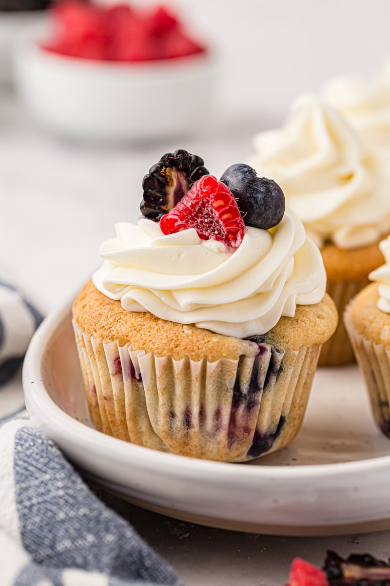 berry cupcakes on a white plate