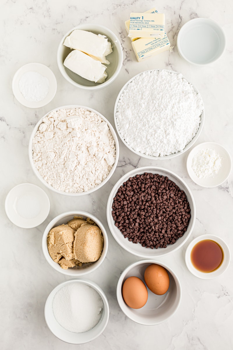overhead view of ingredients for Chocolate Chip Cookie Sandwiches