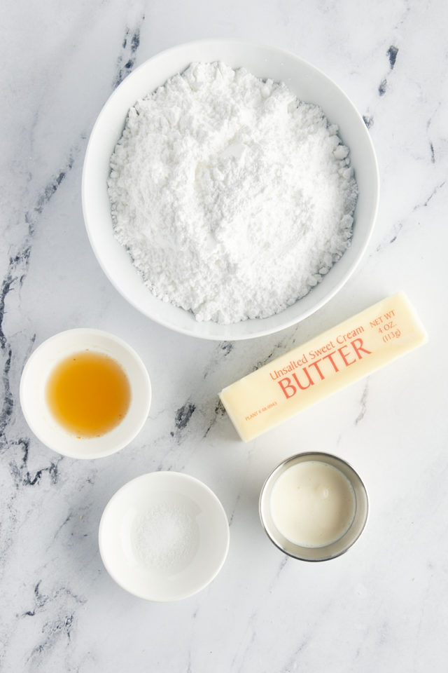 overhead view of ingredients for vanilla buttercream