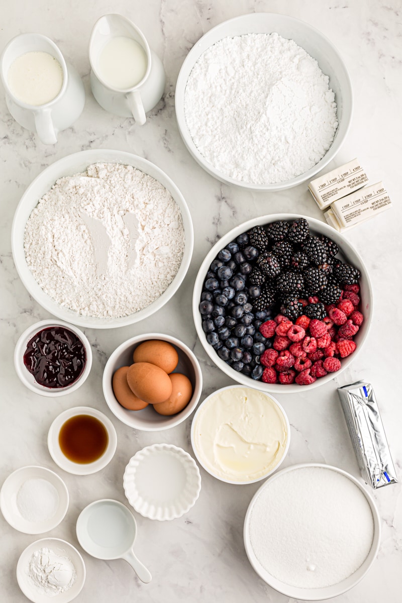 Overhead view of ingredients for chantilly cake