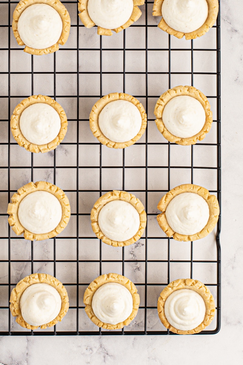 overhead view of mini tarts filled with vanilla mascarpone filling