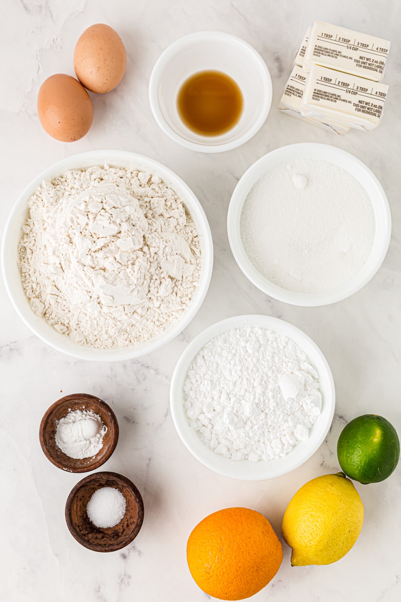 overhead view of ingredients for Triple Citrus Cookies