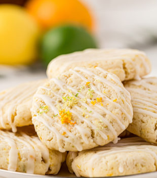 several Triple Citrus Cookies served on a white plate