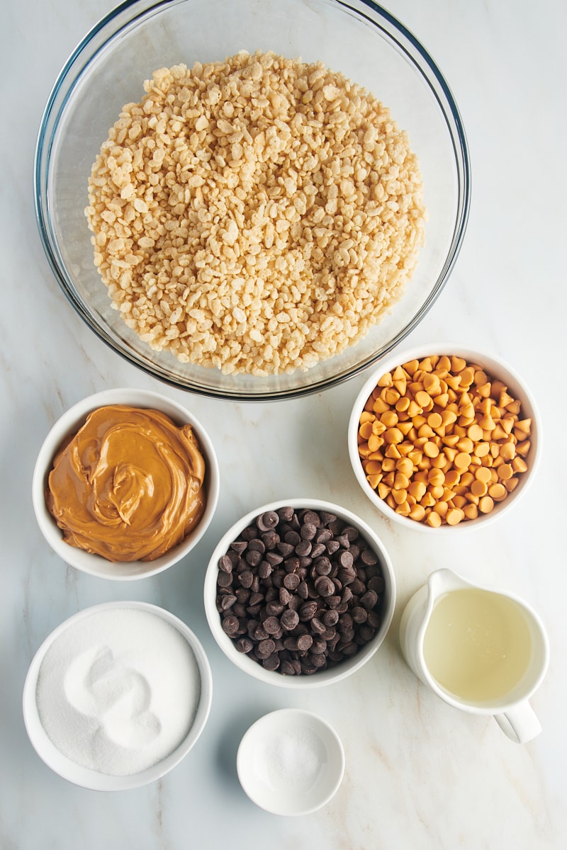 Overhead view of ingredients for scotcheroos