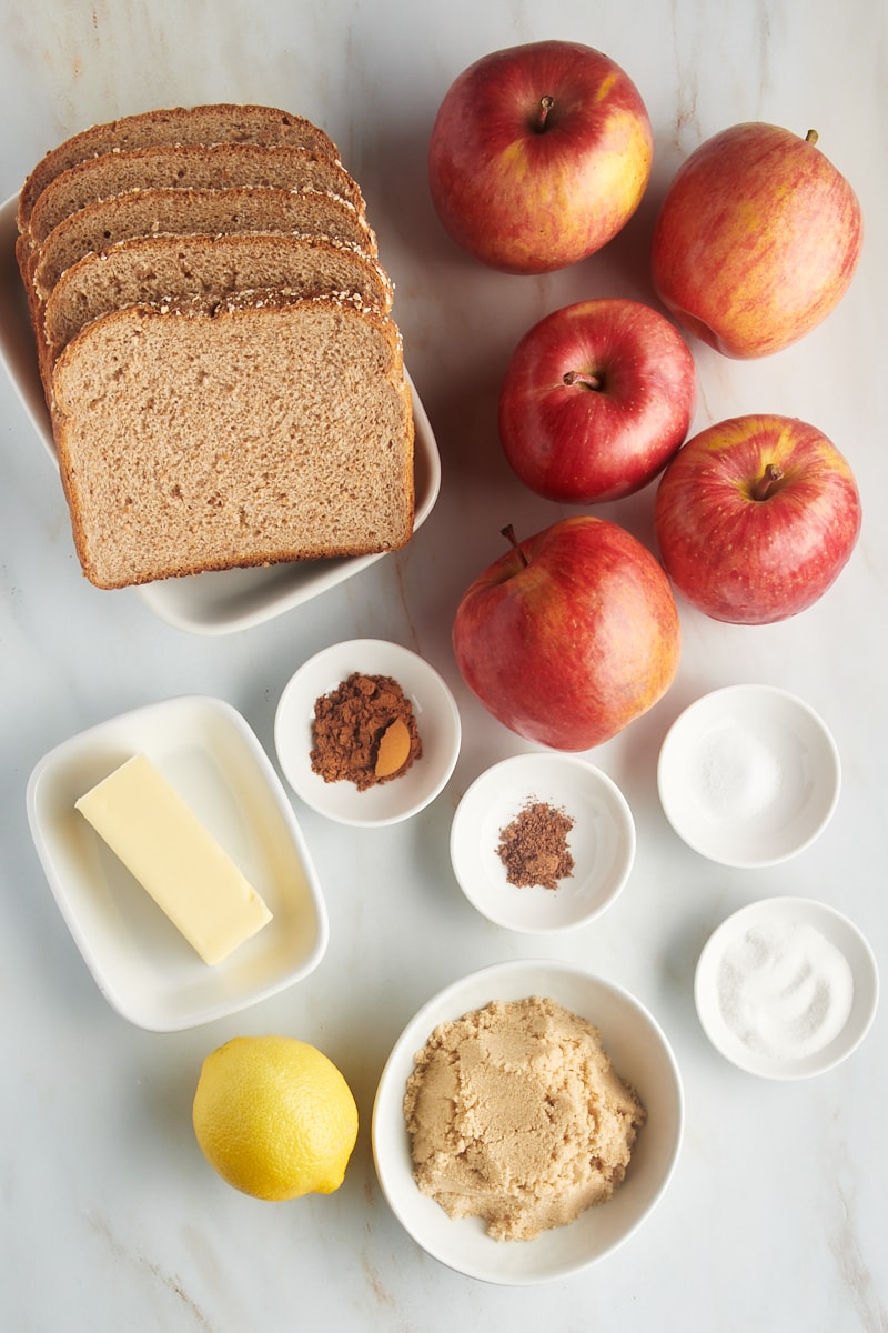 Overhead view of ingredients for Apple Brown Betty