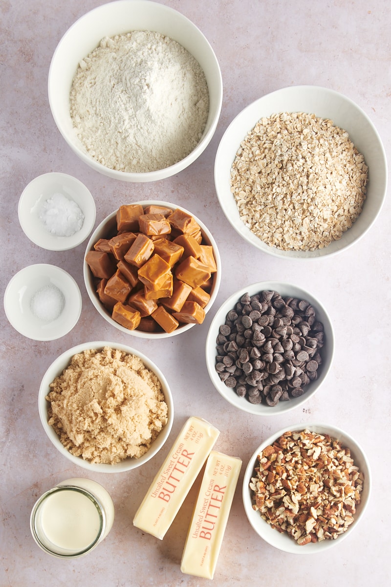 Overhead view of ingredients for carmelitas