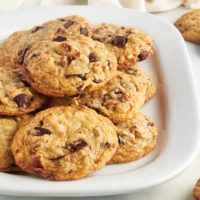 Chocolate chunk pecan cookies on serving platter