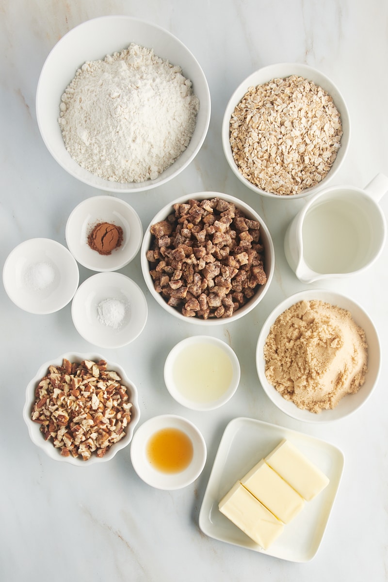 Overhead view of ingredients for date bars