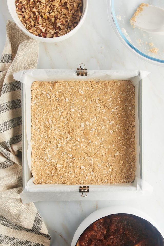 Overhead view of crust for date bars